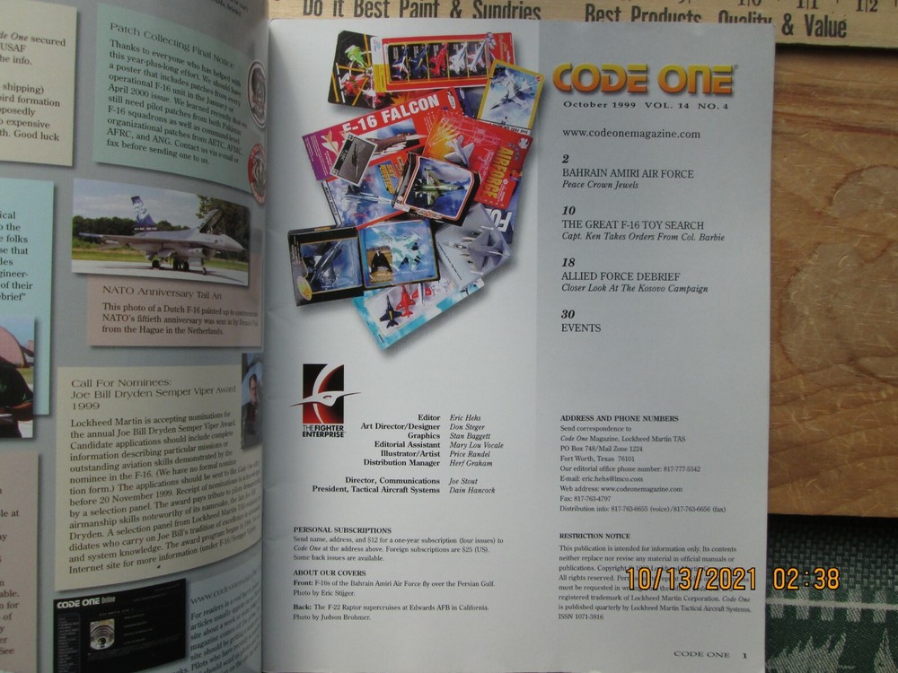 Code One Lockheed Martin Company Magazine Vol.14 No.4 1999