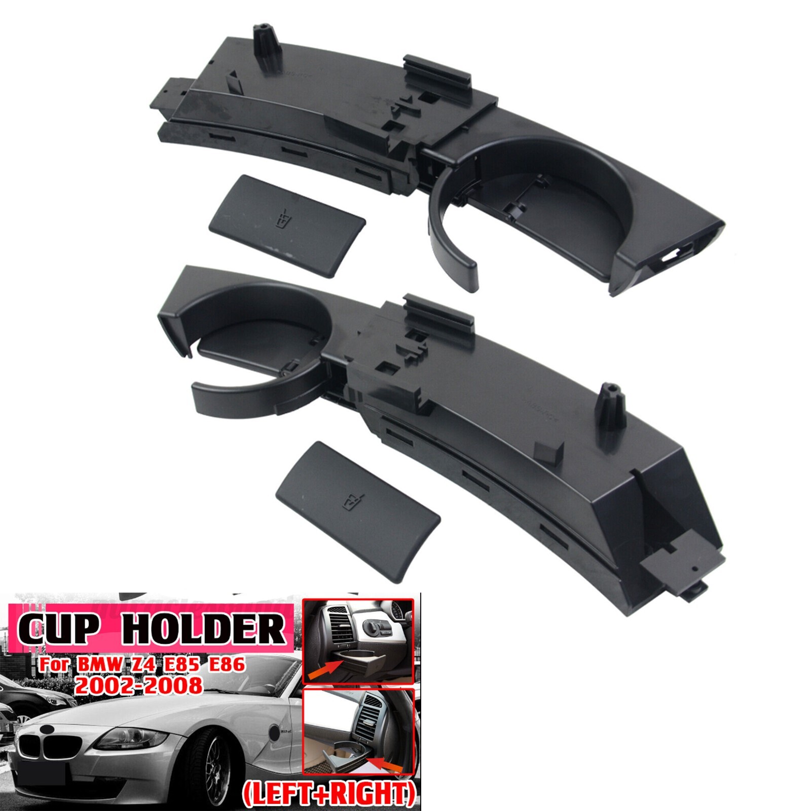 2 PCS Black Cup Holder For 2003-2008 BMW Z4 E85 E86 51457070323 51457070324