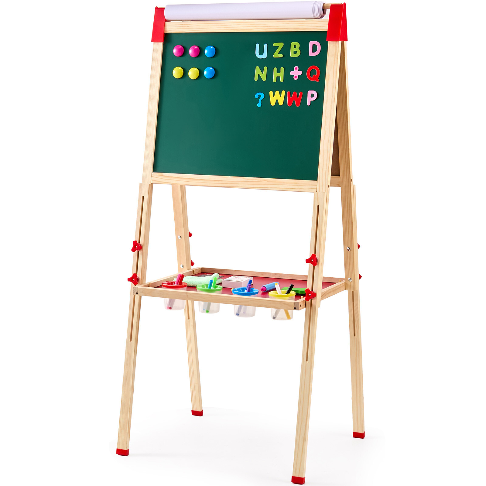 VEVOR 3-in-1 Kids Art Easel Double-Sided Wooden Magnetic Whiteboard Chalkboard