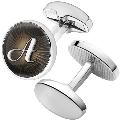 Initial Cufflinks for Men, Classic Black & Silver Shirt Studs Cuff Links A.