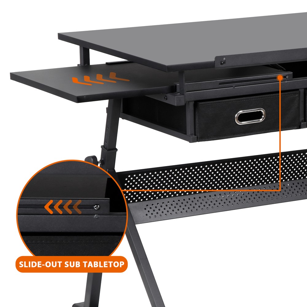Adjustable Drafting Drawing Table Craft Tiltable Tabletop w/ 2 Drawers & Stool
