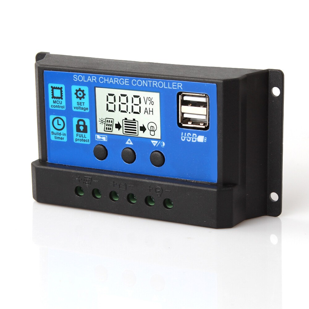30A Solar Panel Battery Charge Controller 12V/24V LCD Regulator Auto Dual USB US