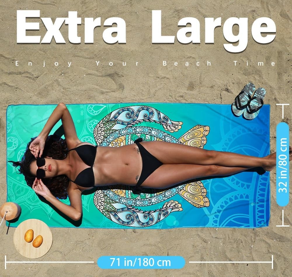 2 Pack Microfiber Lightweight Beach Towel Sand Free Quick Dry Absorbent Thin ...