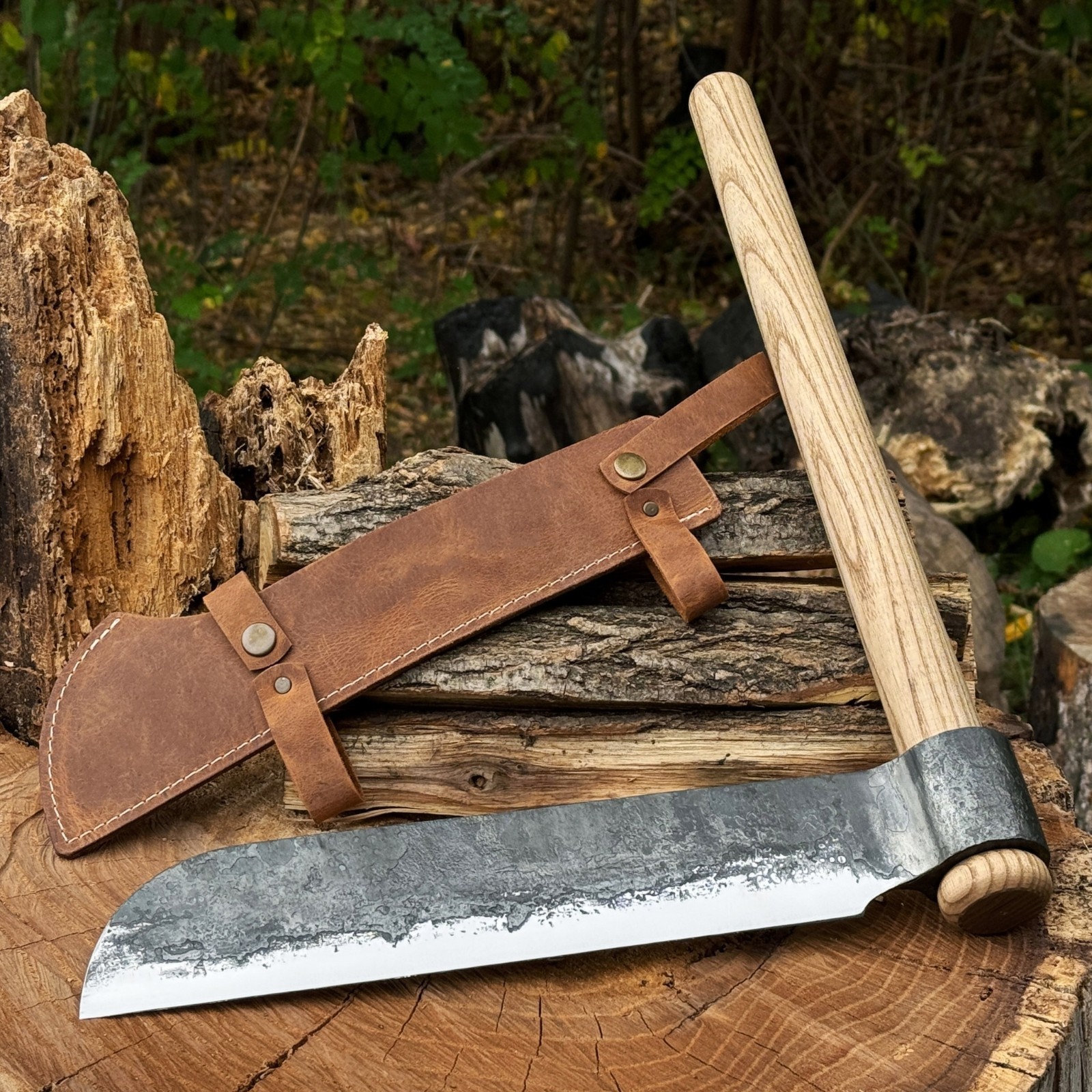 10in Blade Wood Splitting Froe Knife Blank Splitter Tool Steel Leather Sheath