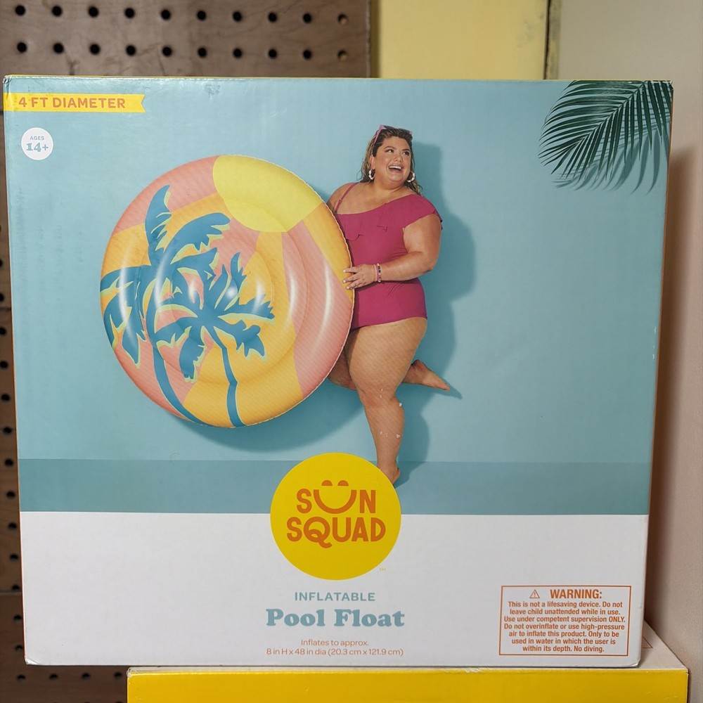 Sun Squad Inflatable Pool Float 8”x 48” - Round/Sun/Palm Trees New/Open Box…