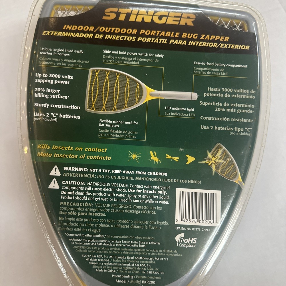 Stinger BKR200 Portable Bug Zapper Racket with LED Indicator Light, Gray