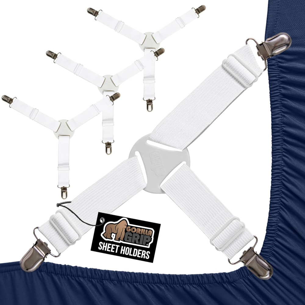 GORILLA GRIP Patent Pending Bed Sheet Holders, Adjustable Elastic Fasteners with