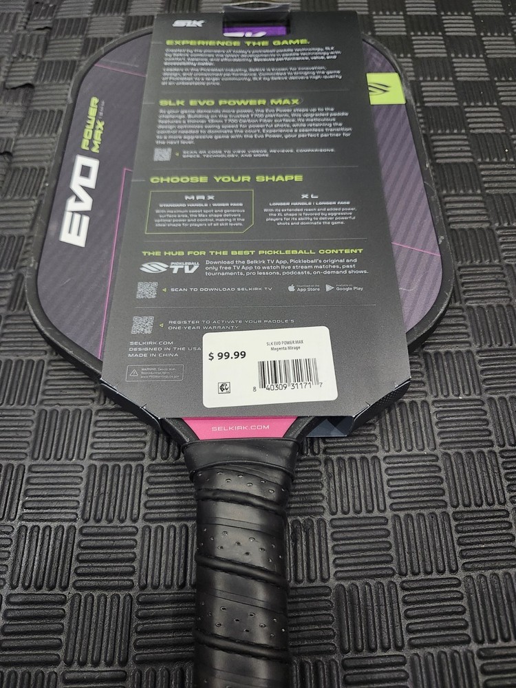 New Selkirk SLK EVO Power Max Paddle - No Plastic Packaging Wrap On Handle