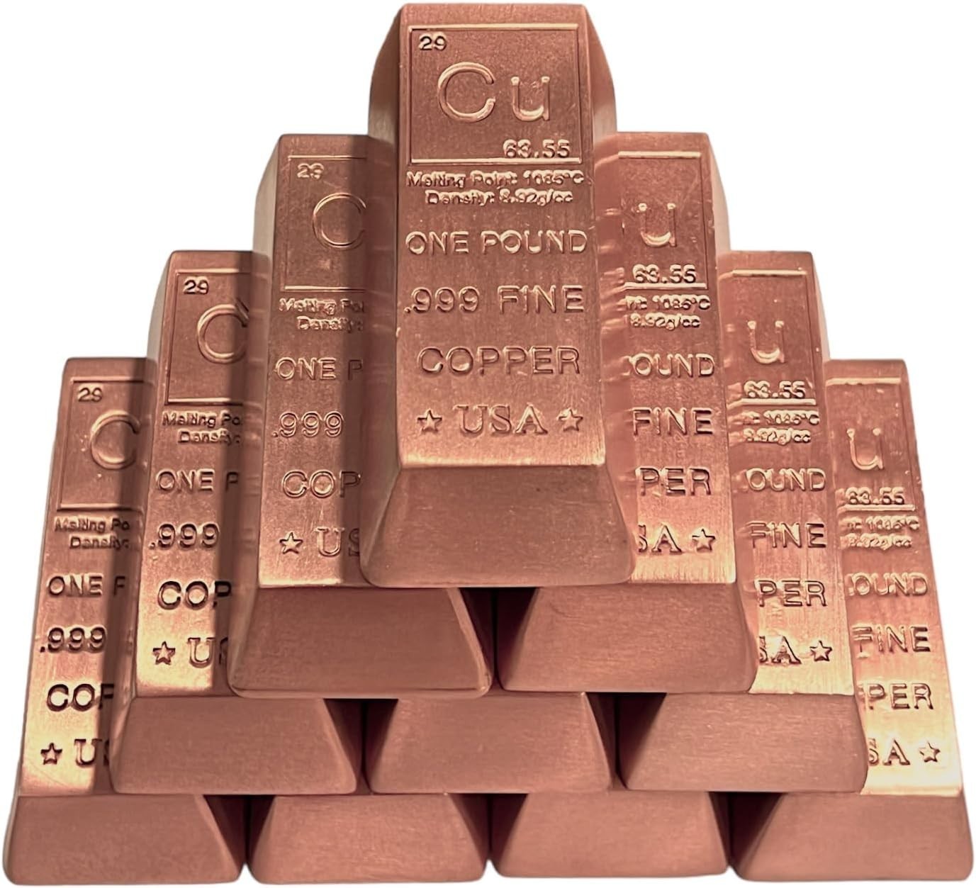 10 Pack of 1 lb Copper Ingot Bars .999 Fine Copper bullion