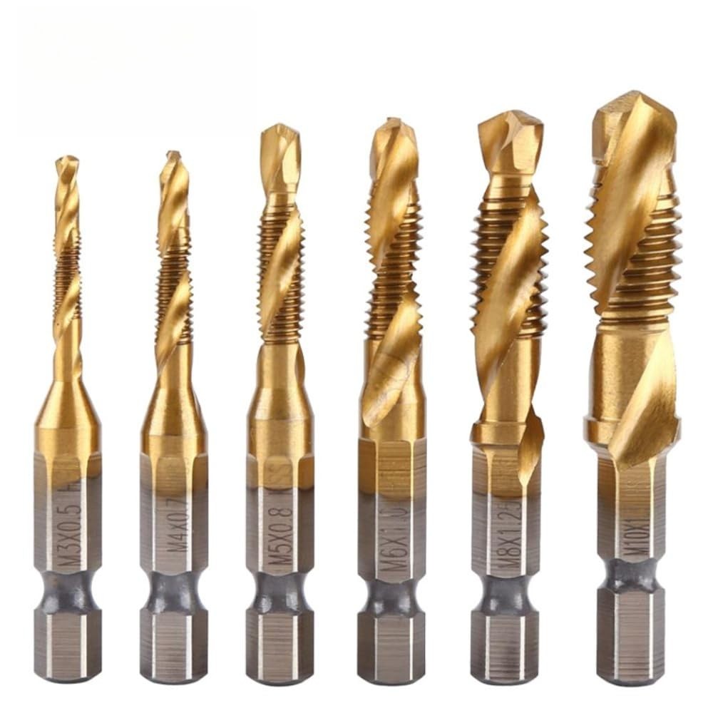 6 PCS Combination Drill and Tap Set, Professional HSS Titanium Thread 6pcs