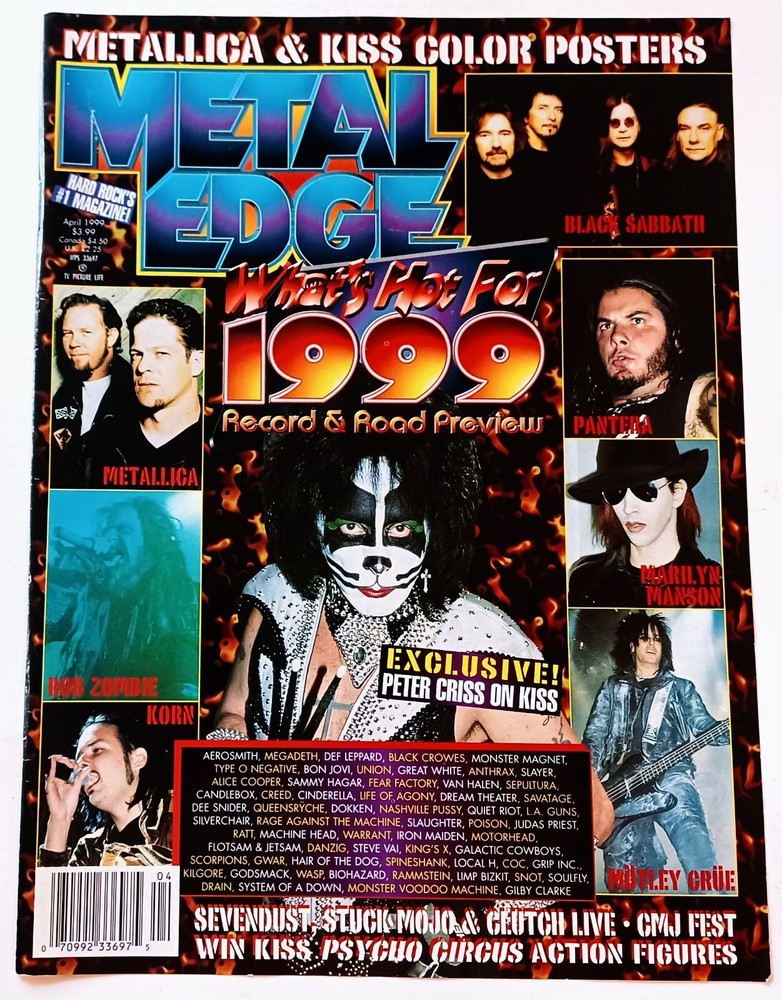 1999 METAL EDGE MAGAZINE~COVER ONLY~KISS PETER CRISS/KORN~POSTER PINUP WALL ART