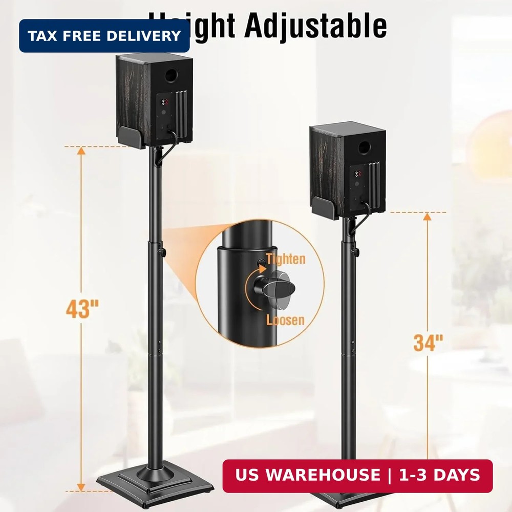 ELIVED Universal Speaker Stands Pair Height Adjustable Max 43.3", Surround Sound