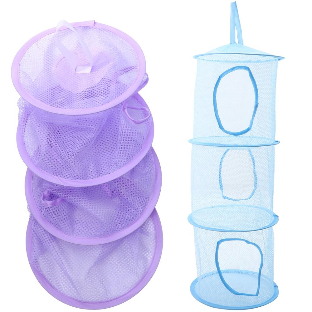 2 Pcs Foldable Mesh Hanging Nets Multi Layer Drying Basket For Socks Clothes