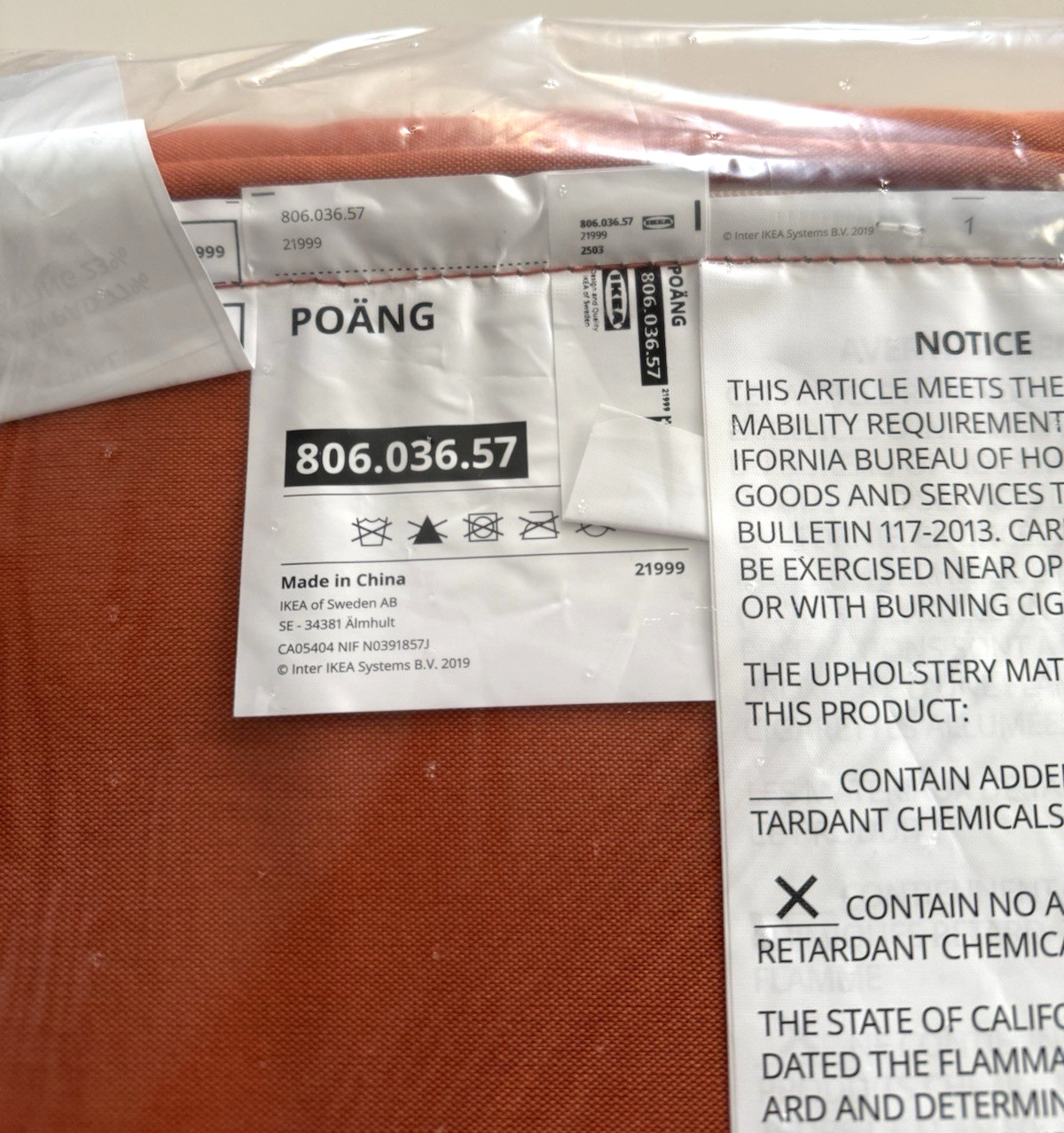 New IKEA POANG Footstool Ottoman Cushion Knisa bright orange 806.036.57