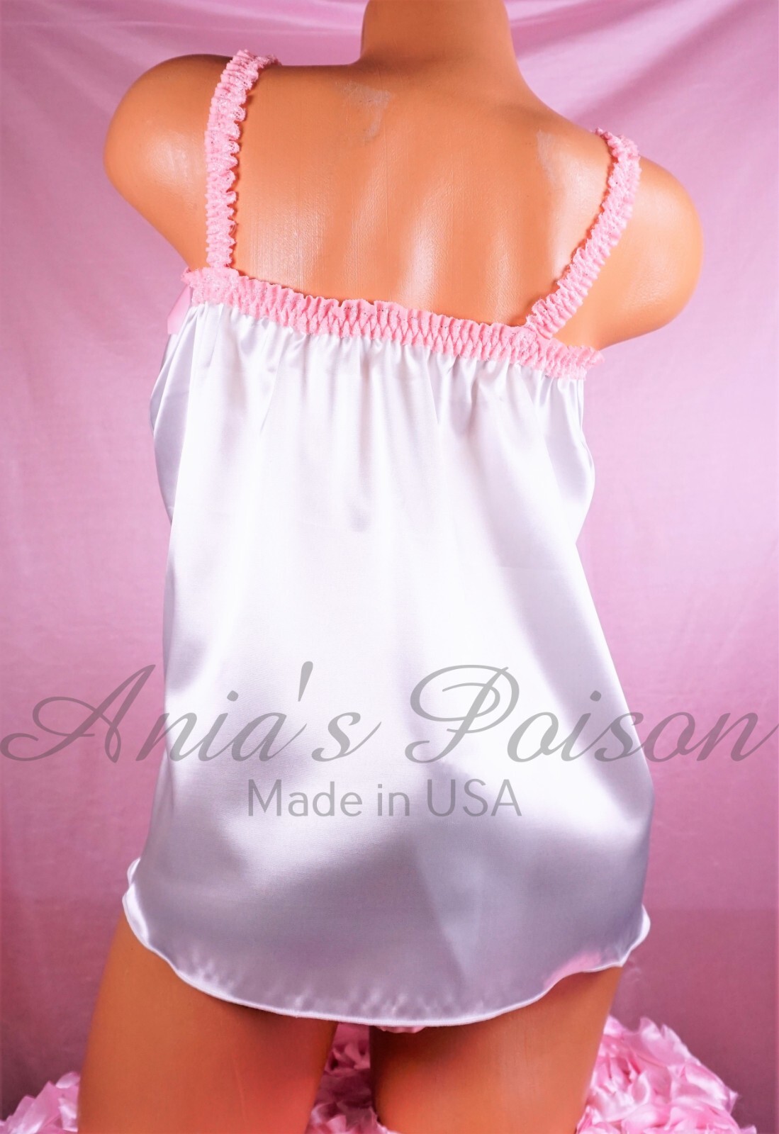 Shiny bridal White Silky Soft smooth shiny sissy babydoll camisole nightie OS