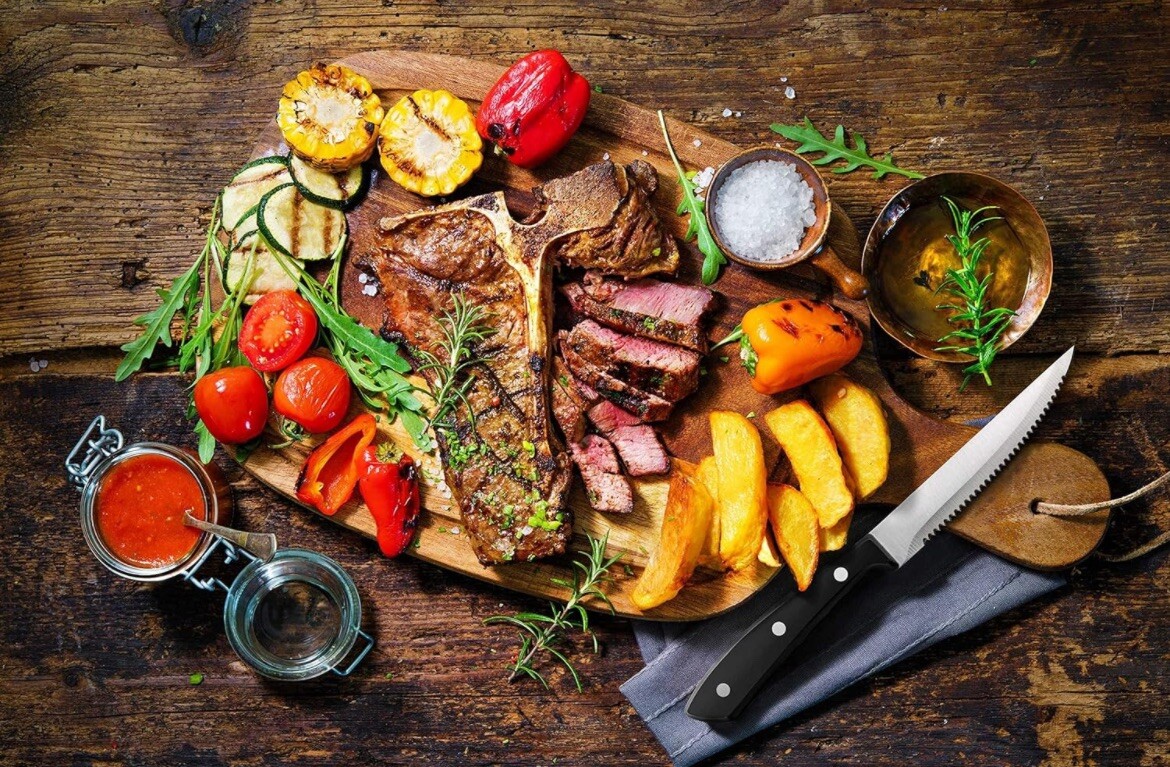 Premium 8-Piece German High Carbon Stainless Steel Steak Knife Set, Double Full