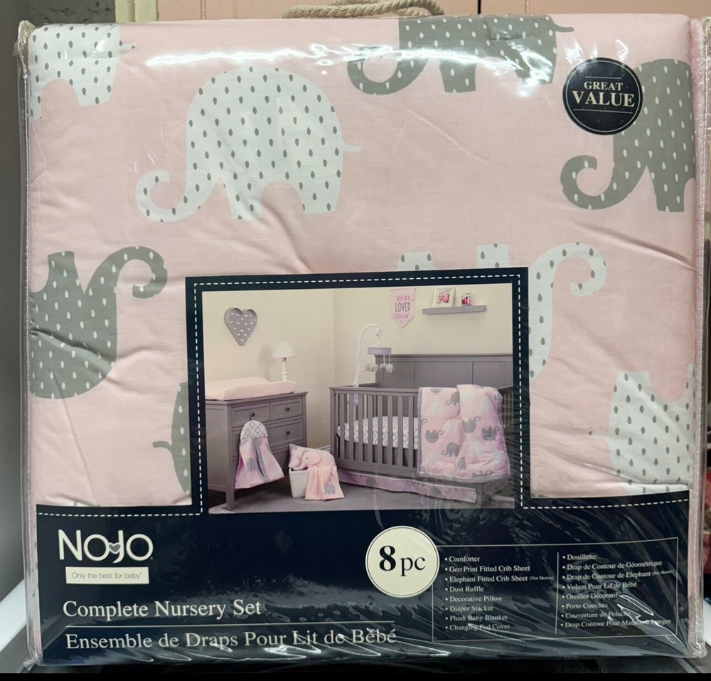 NOJO Dreamer - Pink/Grey Elephant 8 Piece Comforter Set