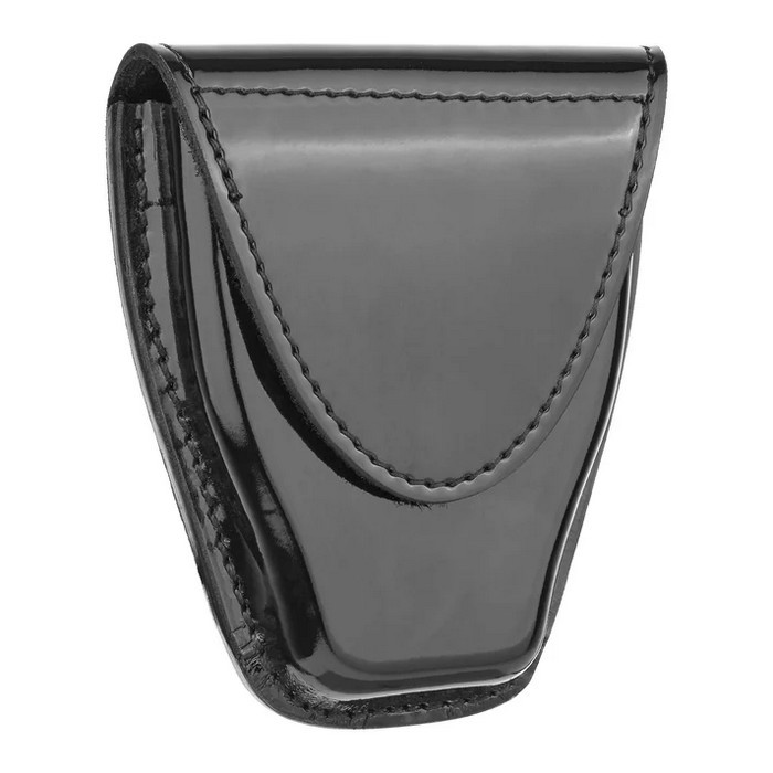 High-Gloss Leather Tapered Closed Single Cuff Case, Black - Silver Snap