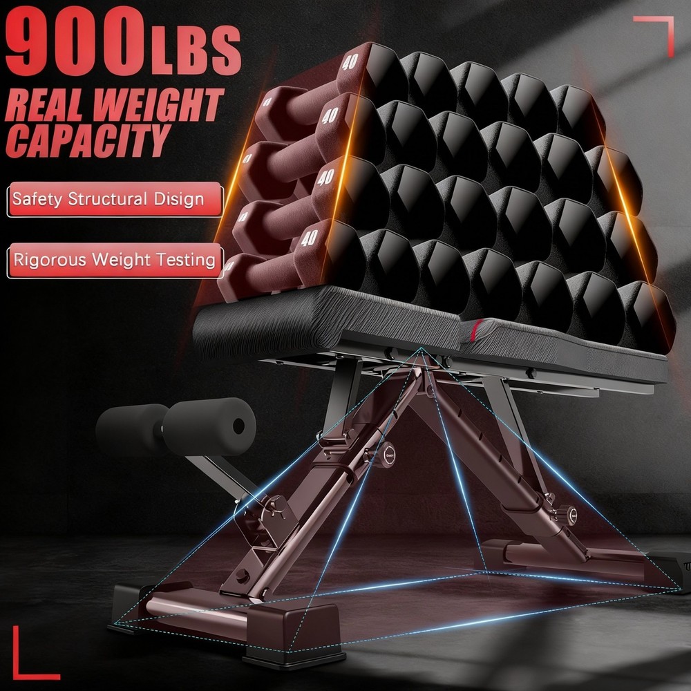 900LBS Weight Bench Adjustable Foldable Strength Training Full Body Workout Home