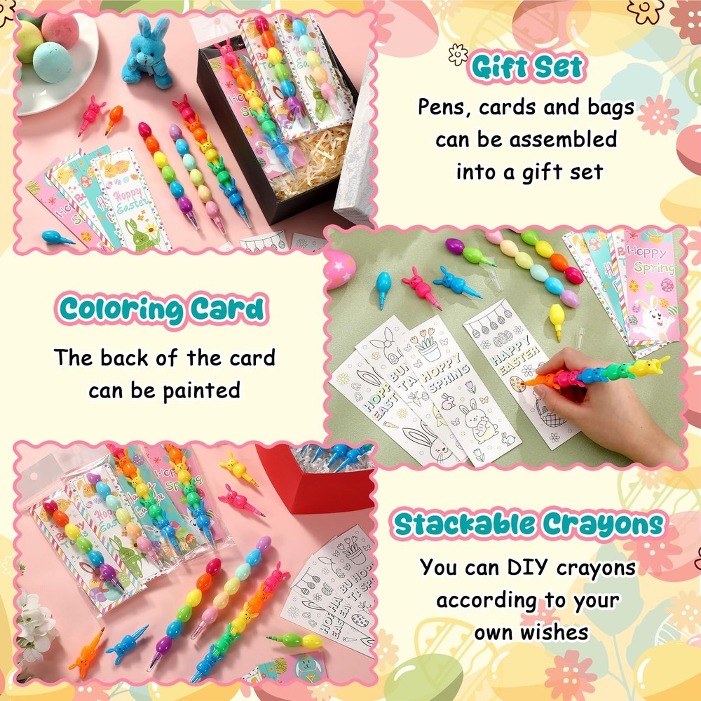 24 Set Easter Crayons Party Favors Bunny Egg Stackable Crayons with Drawable ...