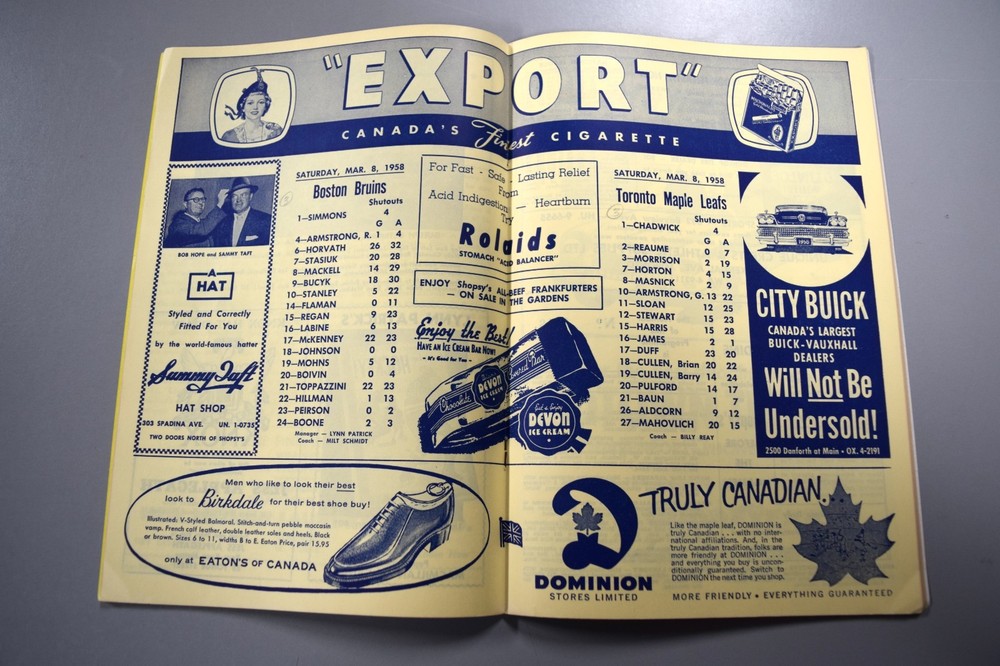 Toronto Maple Leafs Vs Boston Bruins March 8th 1958 Official Game Program Marked