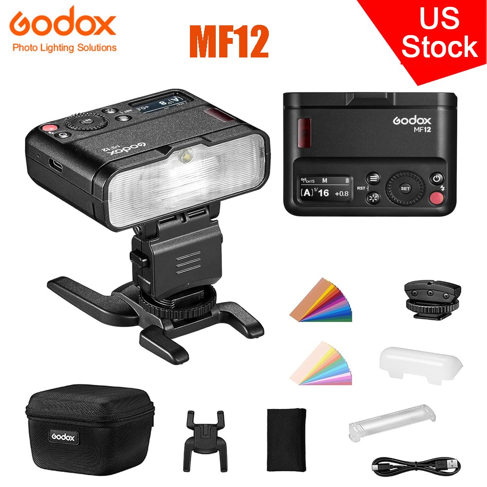 US Godox Macro Mini Flash MF12 TTL Camera Flash Speedlite+Color Filter Diffuser