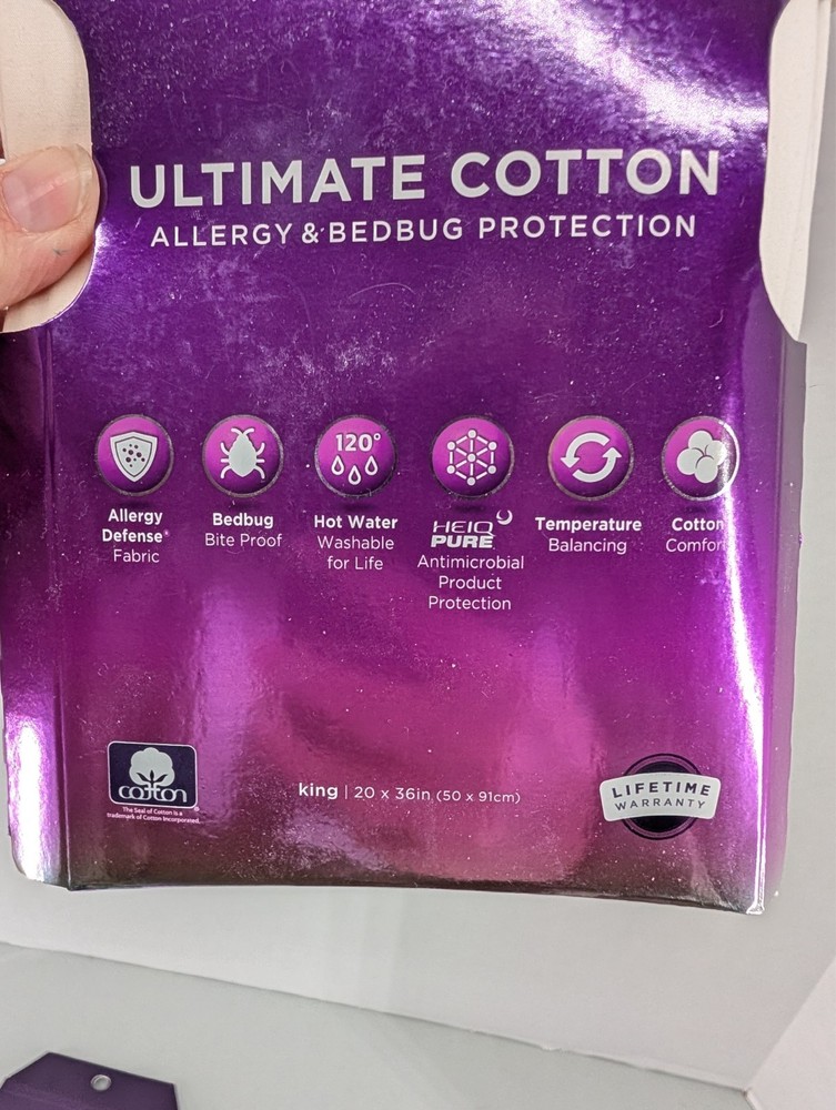 2 AllerEase Ultimate Cotton Zippered Pillow Protector White King Size