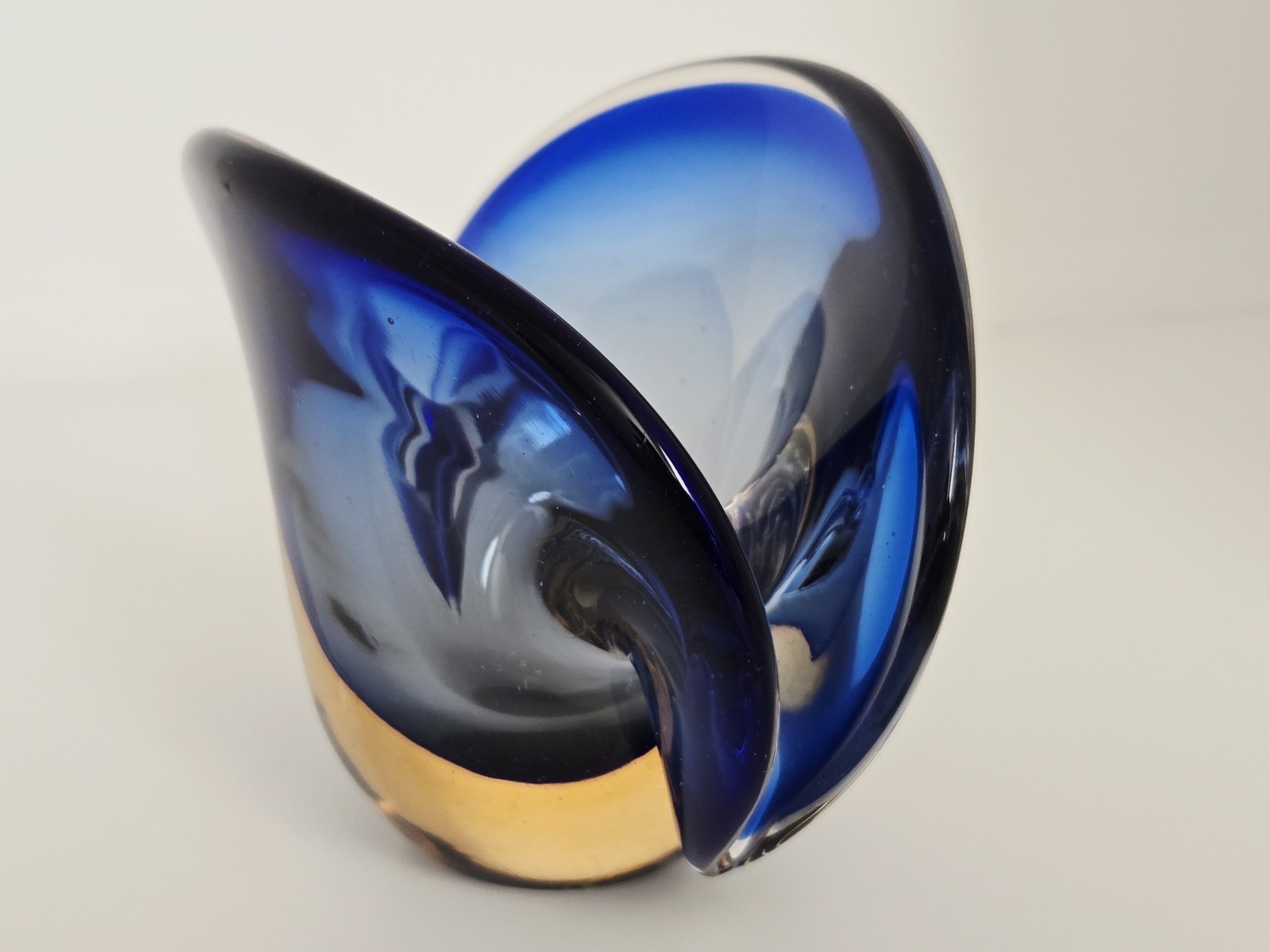 VTG Murano Sommerso Flavio Poli Seguso? Glass Clam Shell Sculpture Bowl 3 1/4" T