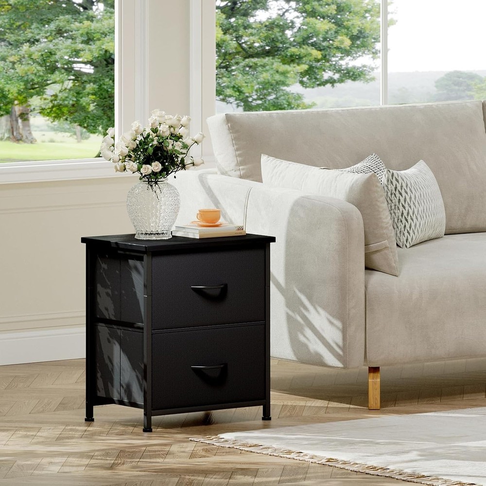 Space-Saving Black Nightstand: Quality Engineered Wood, Metal Legs