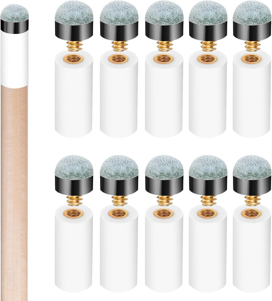 10 Sets Pool Cue Tips Replacement Kit Screw-On Billiard Tips with Ferrules