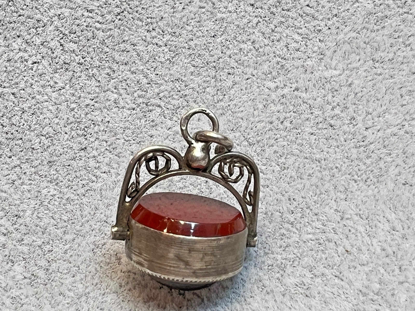 Antique Silver Essex Crystal Carnelian Wax Seal Pocket Watch Chain Fob Spinner
