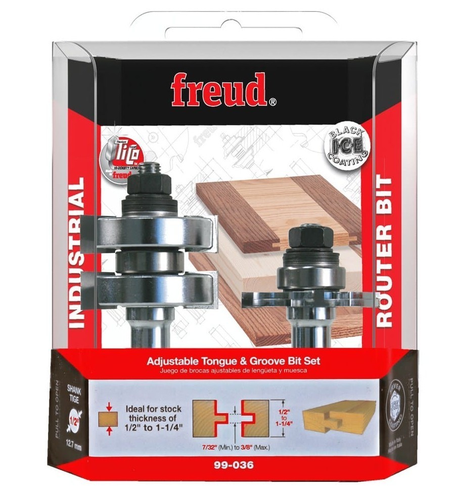 Freud Adjustable Tongue and Groove Router Bit Set 99-036 for Cabinet Doors