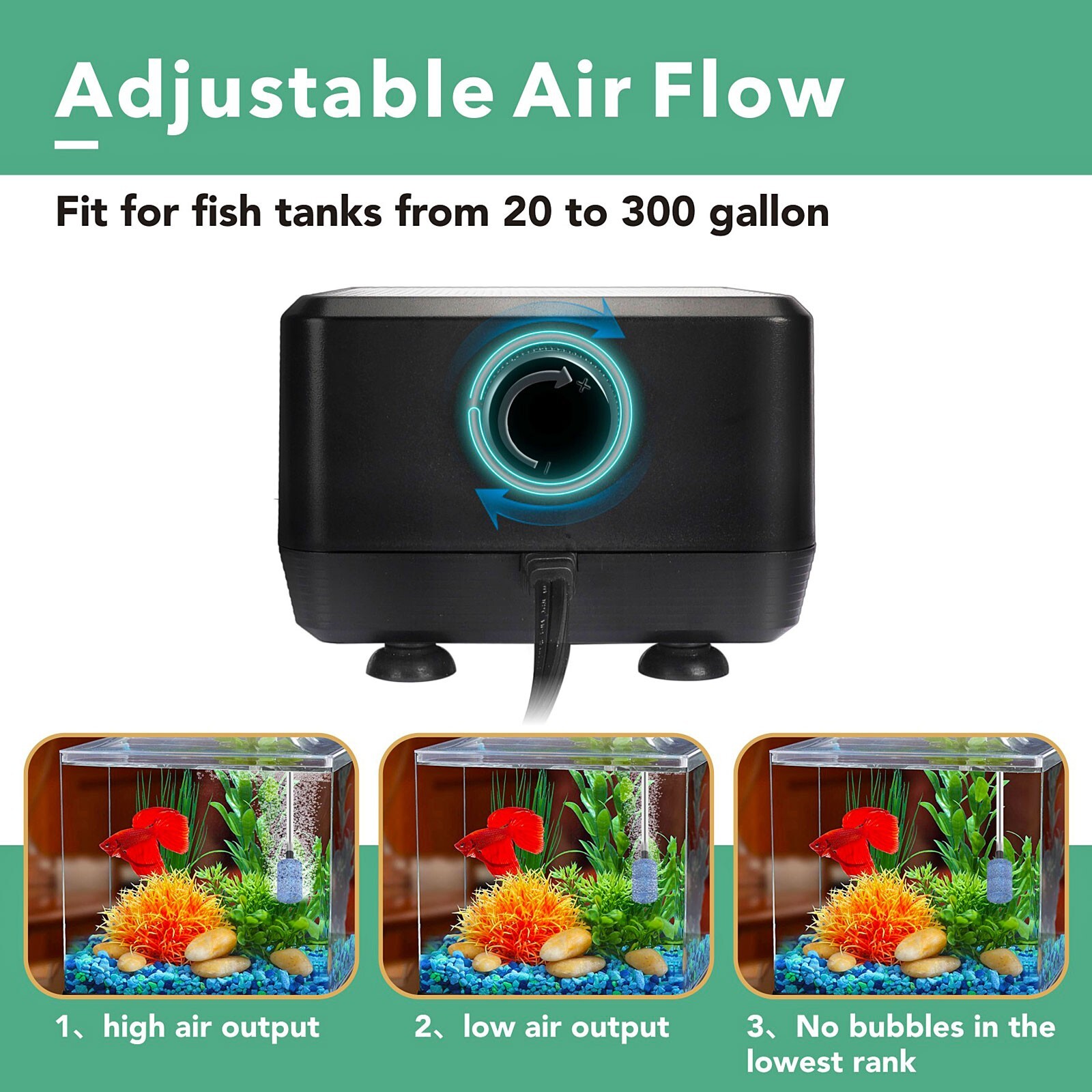 hygger Ultra-Silent Dual Outlet Air Pump 5W/10W Adjustable 150-600 Gal Aquarium