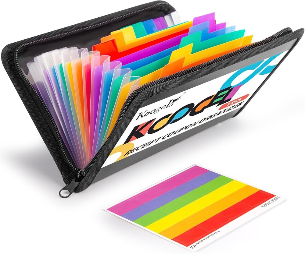 Koogel Expanding File Folder, 13 Pockets Small Accordion Medium, Black