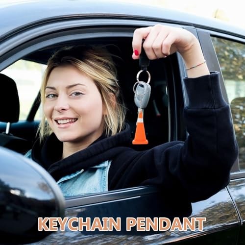 2Pcs Mini Traffic Cone Keychain Construction Key Ring Charm for Bag Backpack