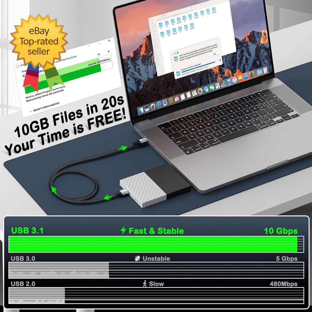 ® 10 Gbps Micro B to USB C Cable 1Ft External Hard Drive Cable