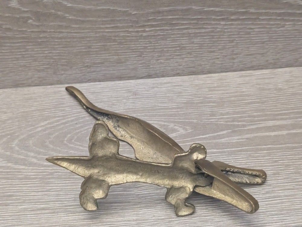 Vintage Brass Alligator Nutcracker Crocodile Figural Kitchen Tool 9.5”