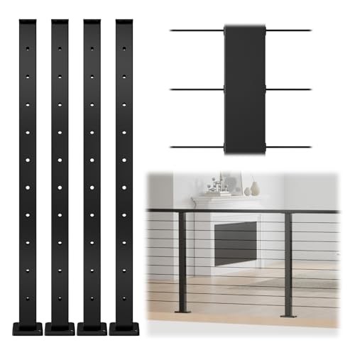 4Pack Black Cable Railing Post 36 Inch 36"x2"x2" Level Drilled 4 Level posts