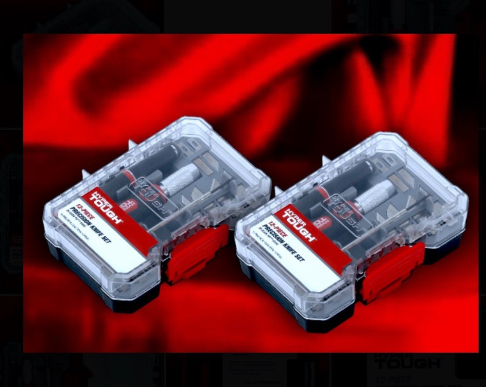2 Sets: Hyper Tough 12pc Precision Knife Tool Set + Click Fit Storage Case NEW