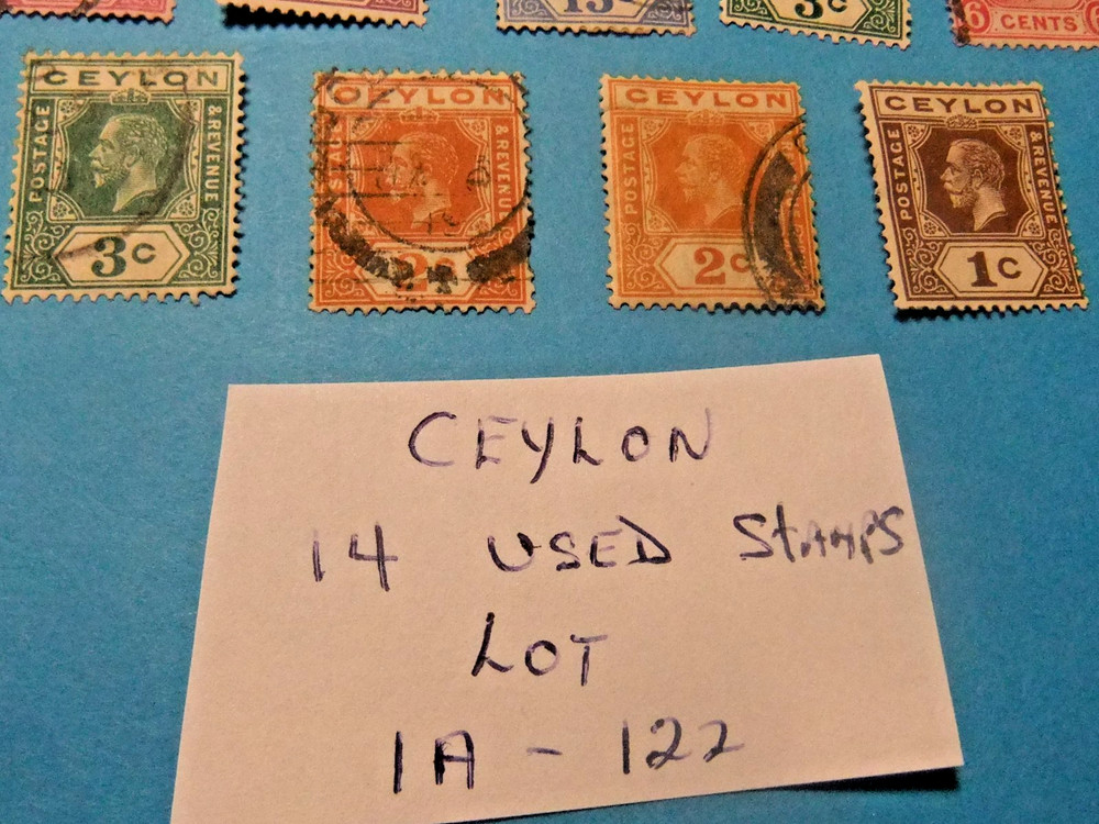 14 Vintage Ceylon Used Stamps