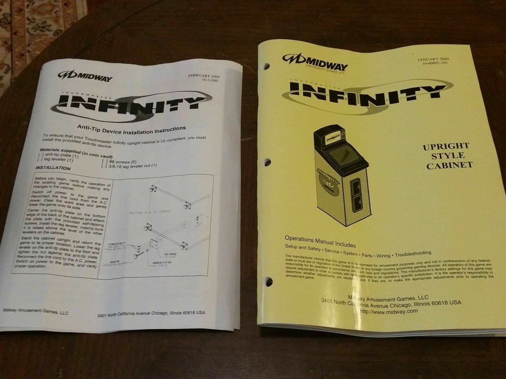 MIDWAY Touchmaster Infinity Operations Manual for Upright Style Cabinet