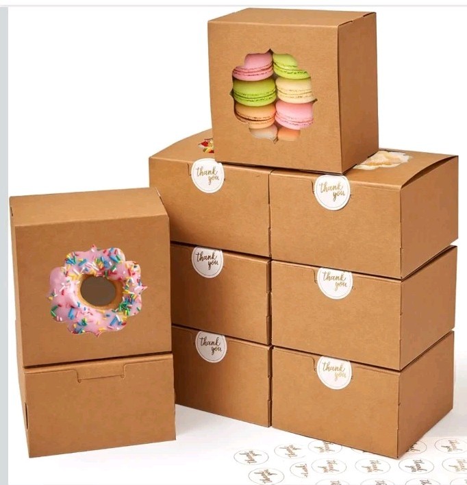 4-Inch Small Cookie Boxes 25Pcs Brown - Bakery Treat Boxes with Window