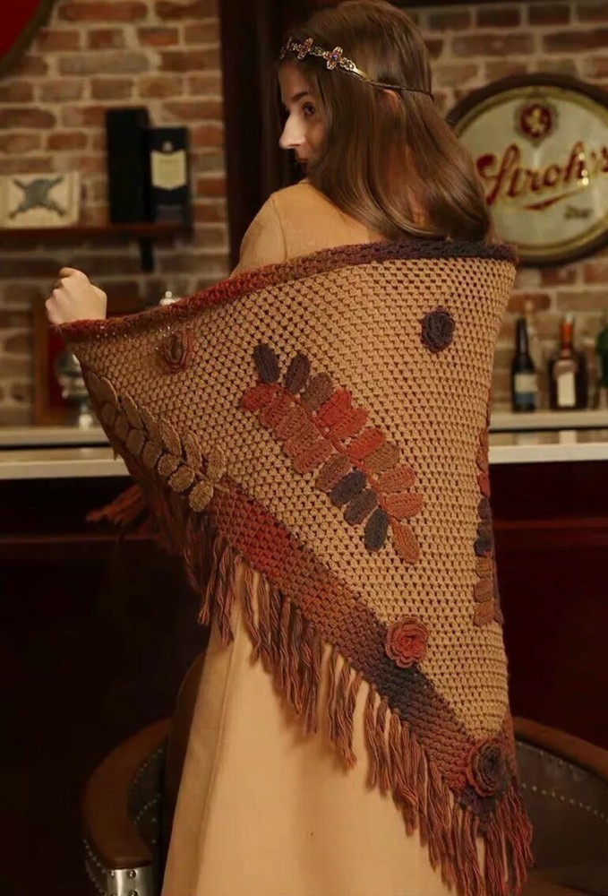 Soft Wool Hand-Knitted Shawl New