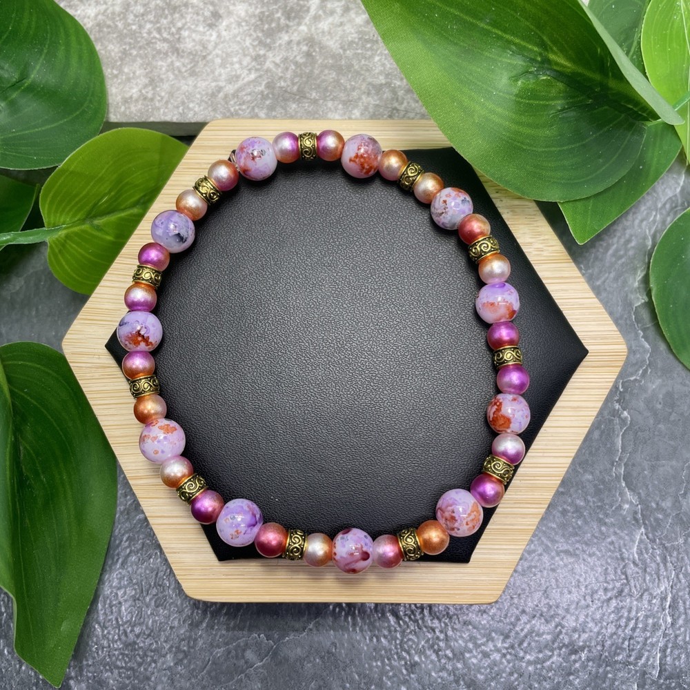 Handmade Bead Beaded Stackable 8.5” Plus Stretch Bracelet New Free Ship C1685