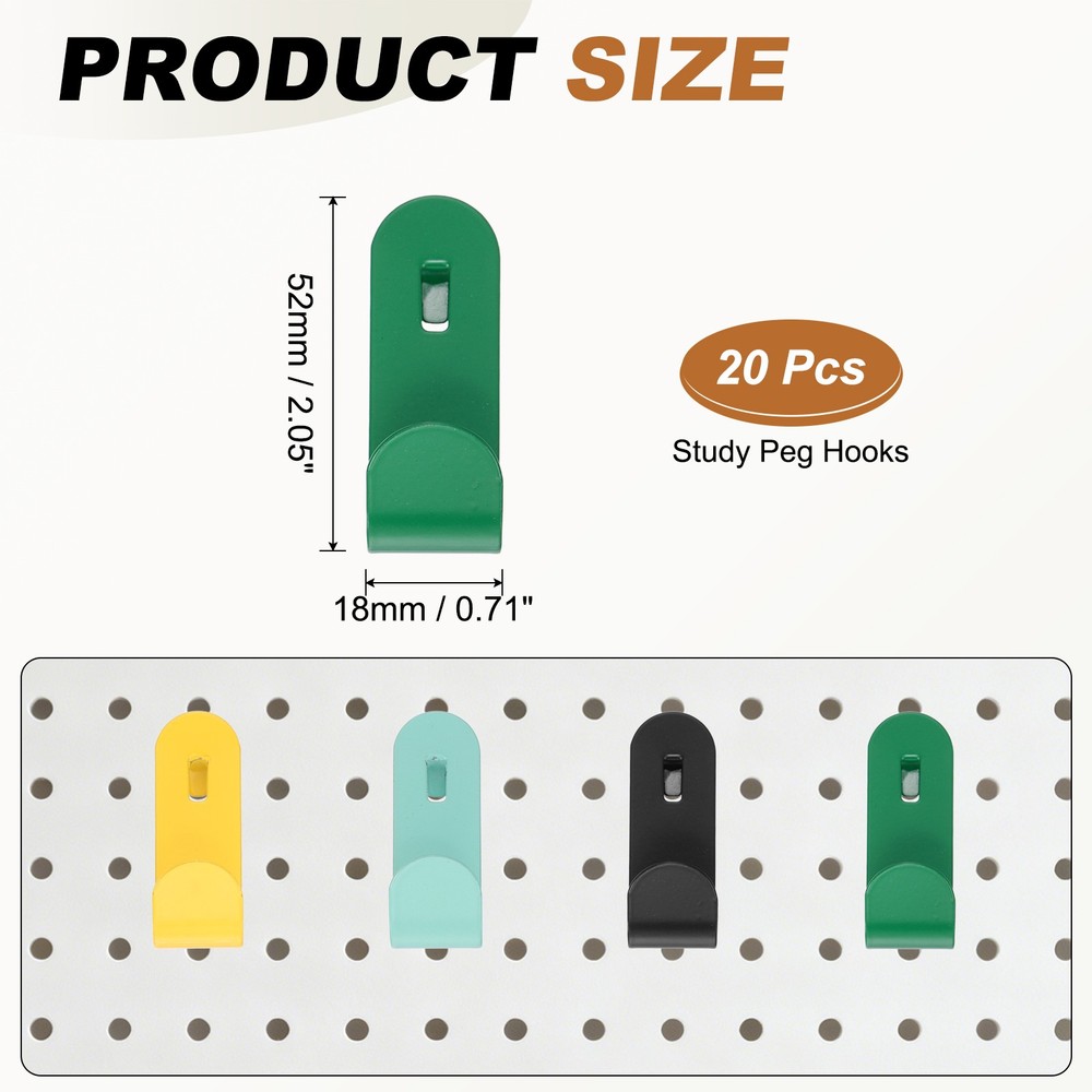 20Pcs PegBoard Hooks, 2" U Shape Study Peg Hooks for Wall Organizer, Green