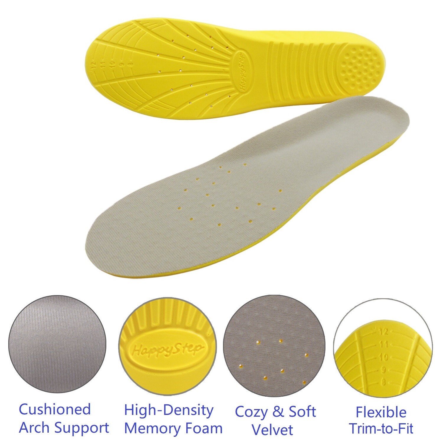 Happystep Shoe Inserts Memory Foam Insoles Comfort Insoles for Men and Women