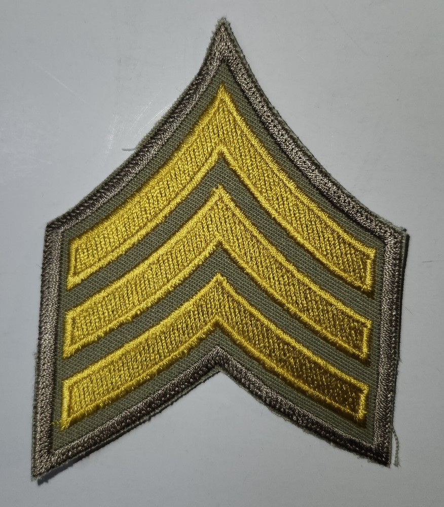(2) Sergeant Chevron Patch - 3 Yellow Stripes on Khaki Twill & Border