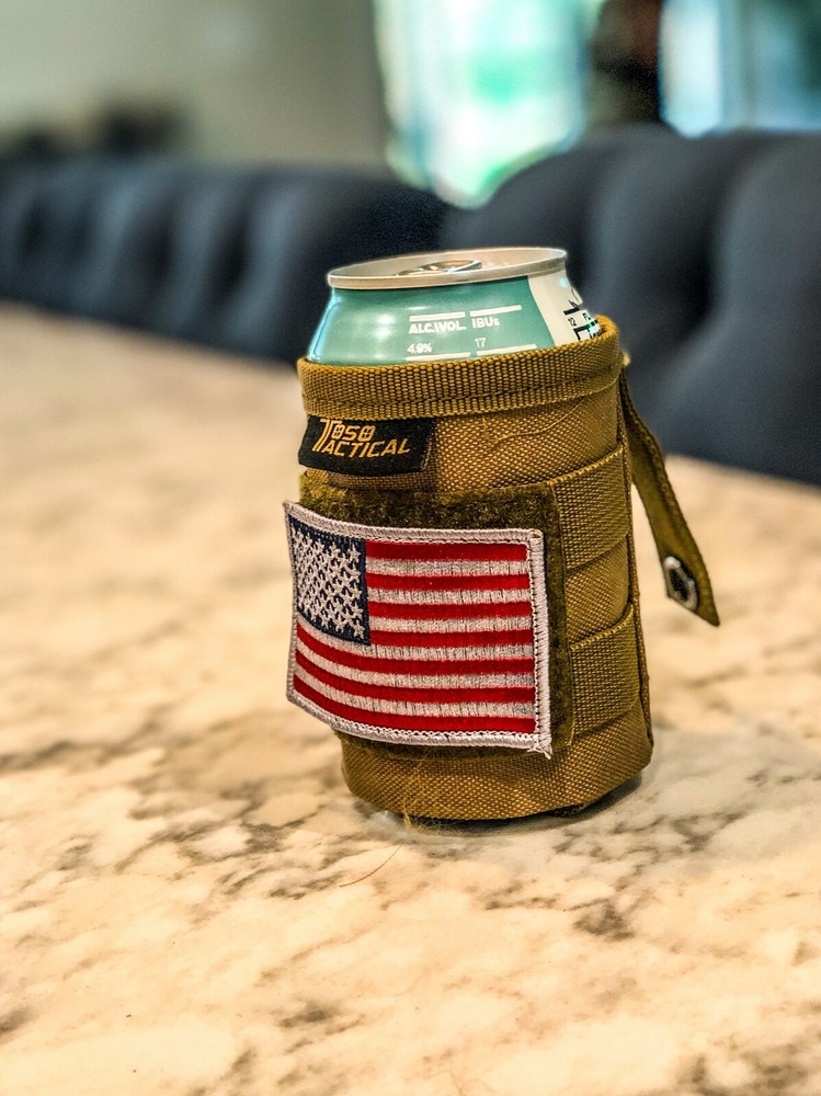 Tactical Beer Bottle Holder w/Flag Patch//Tactical Beverage Cooler//Molle Pouch