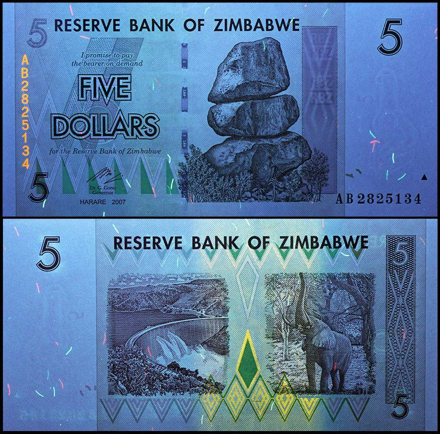 Zimbabwe 5 Dollars, 2007, P-66, Used