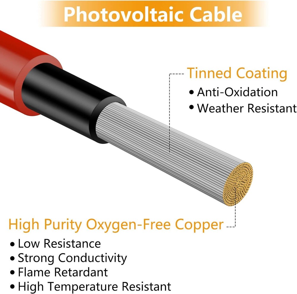 Black+Red 10 AWG Solar Panel Extension Cable Silicone Flexible Wire Connectors